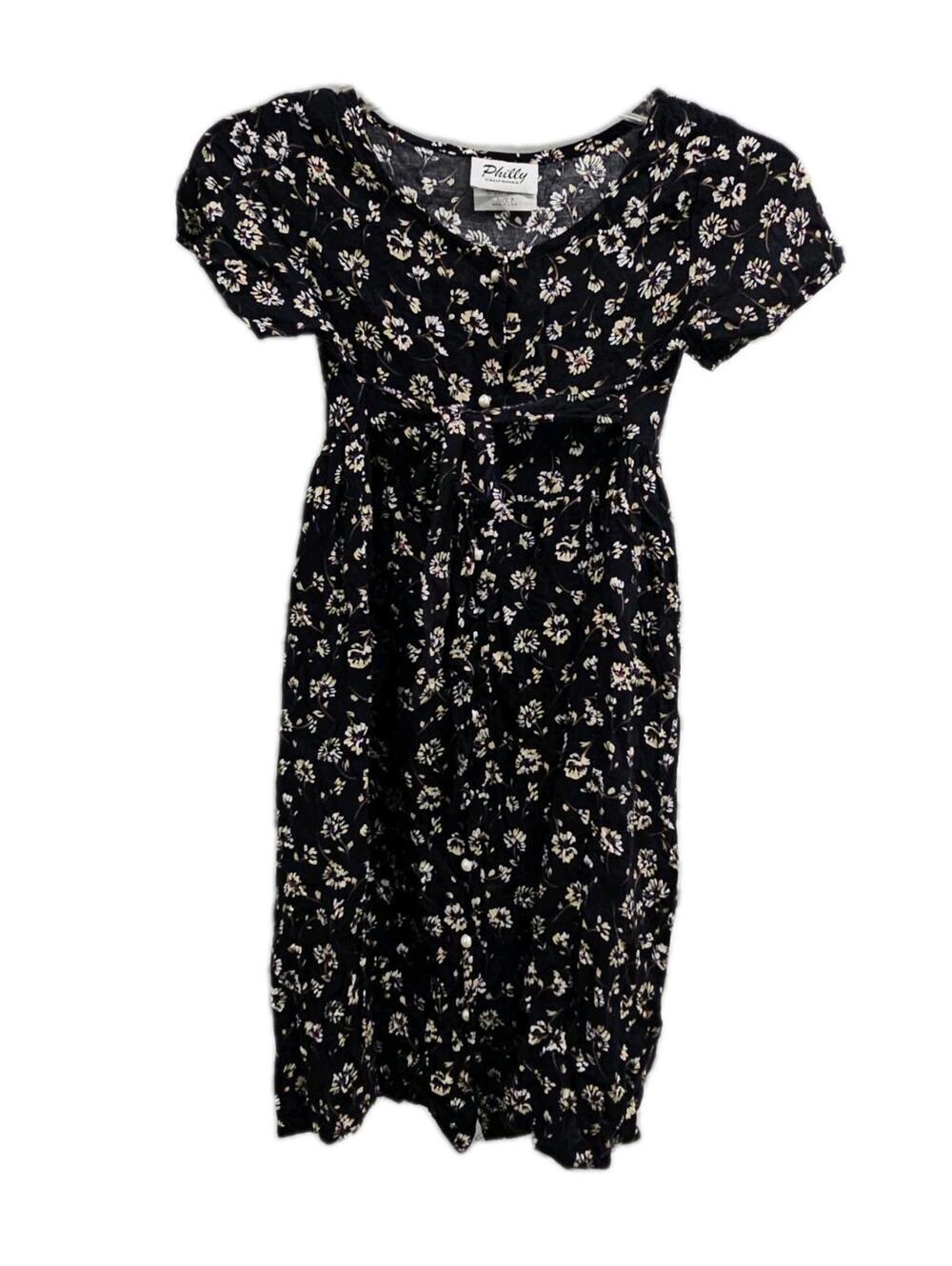 Philly California Women’s Size 7 USA Navy Blue Floral Button Down Dress Rayon